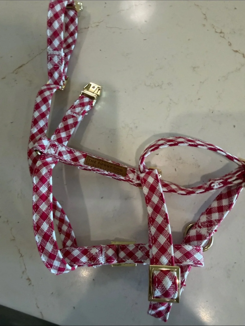 *NWOT* The Foggy Dog Red & White Gingham Dog Harness size small